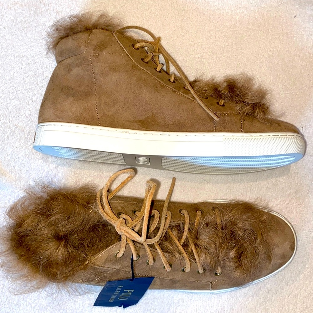 NWT Polo Ralph Lauren Drew III tan suede / shearling high top sneaker Sz 10